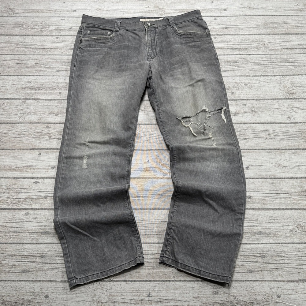 DKNY Jeans Men's 36x30 Gray Denim Charcoal Wash Straight Leg Distressed Skater